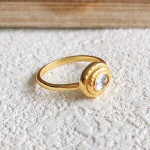 Size #7 Julie Vos Clear Crystal Gold Ring